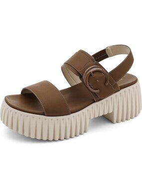 Women's Dark Browm Platform Dressy Sandals Chunky Wedge Heel Comfortable Casual